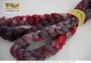 TraciBunkers.com - Hand-dyed Superwash Sparkle Spinning Fiber in Cranberry TraciBunkers.com - Hand-dyed Superwash Sparkle Spinning Fiber in Cranberry