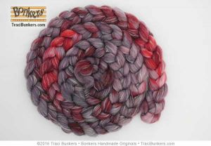 TraciBunkers.com - Hand-dyed Superwash Sparkle Spinning Fiber in Cranberry TraciBunkers.com - Hand-dyed Superwash Sparkle Spinning Fiber in Cranberry