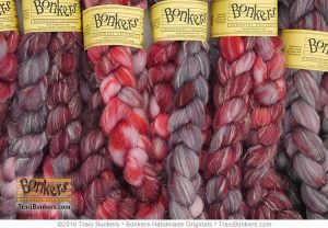 TraciBunkers.com - Hand-dyed Superwash Sparkle Spinning Fiber in Cranberry TraciBunkers.com - Hand-dyed Superwash Sparkle Spinning Fiber in Cranberry